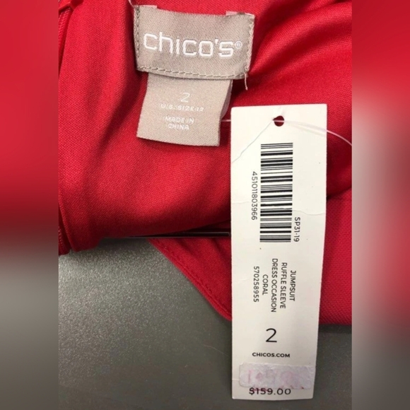 Chicos Ruffle Sleeve Coral Jumpsuit Size 2 (US 12/14 L ) NWT MSRP $159 - Picture 8 of 8
